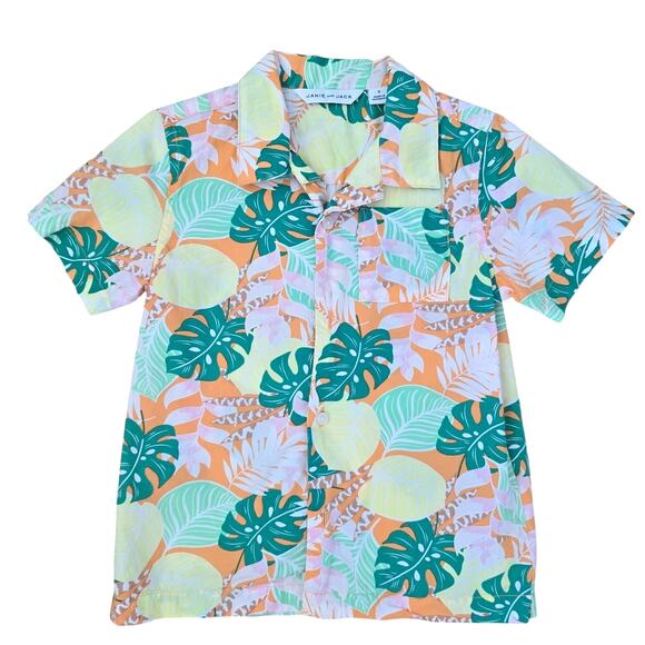 Janie and Jack Boys Hawaiian Button Up Shirt Size 3 Short Sleeve Tropical - Picture 1 of 6